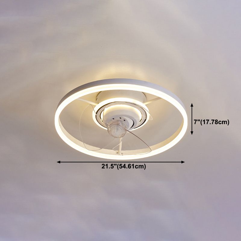 White Round Ceiling Fan 360 Degree Rotatable Minimalist Semi Flush Mount Light