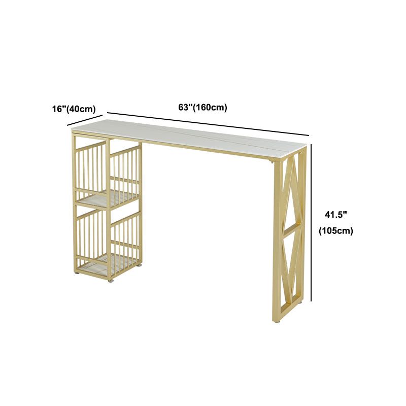 White Stone Top Bar Table Glam Metal Frame Pub Table for Small Places