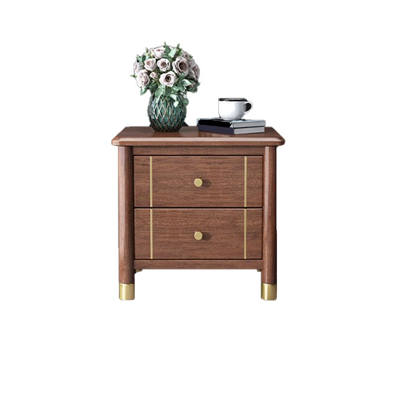 Modern Solid Wood Nightstand Drawer Storage Walnut Legs Included Night Table in Brown