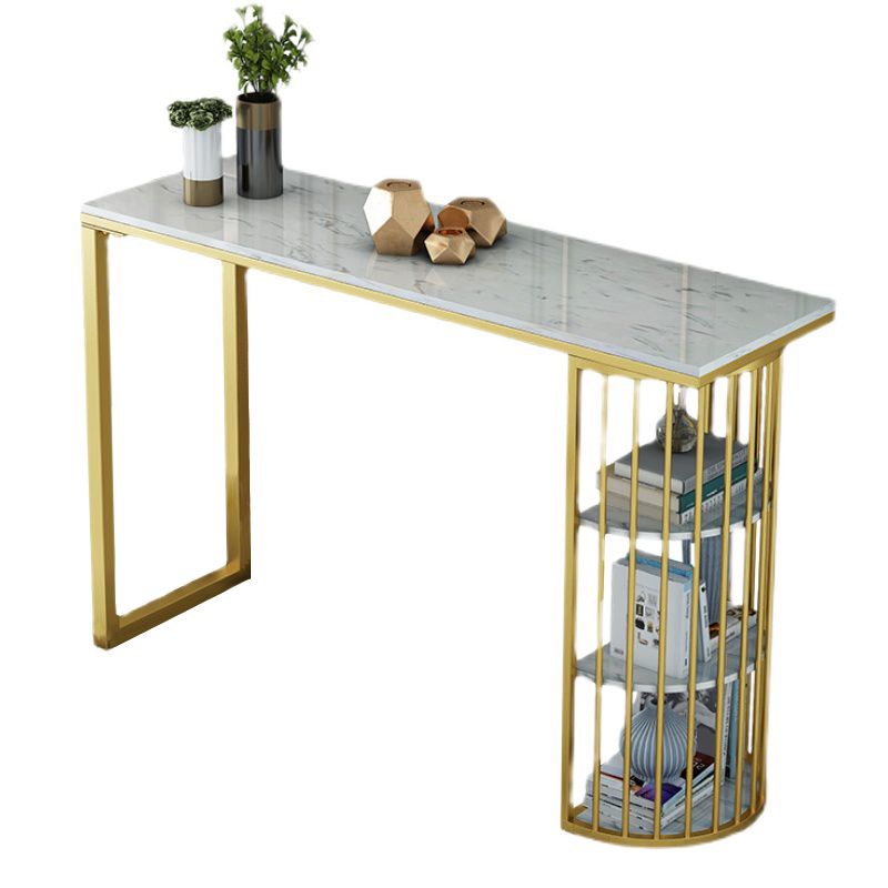 Gold Living Room Pub Height Dining Table Marble Contemporary Bistro Table with Storage