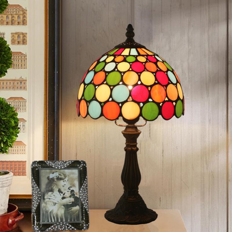 Dome Night Table Lamp 1 Light Cut Glass Tiffany Style Dotted Patterned Desk Light in Dark Coffee