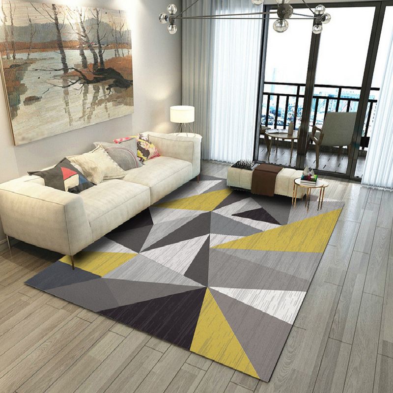 Gray Simple Carpet Polyester Geometric Carpet Stain Resistant Carpet for Living Room