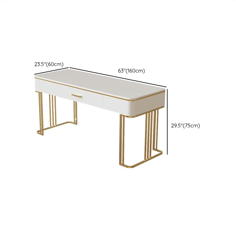 Stone Curved Office Desk Glam 1 Drawer Writing Desk with Sled Base