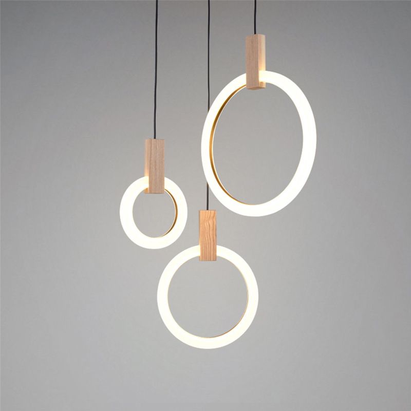 Acrylic Circle Pendant Ceiling Light Minimalist Style LED Wood Ceiling Pendant Light