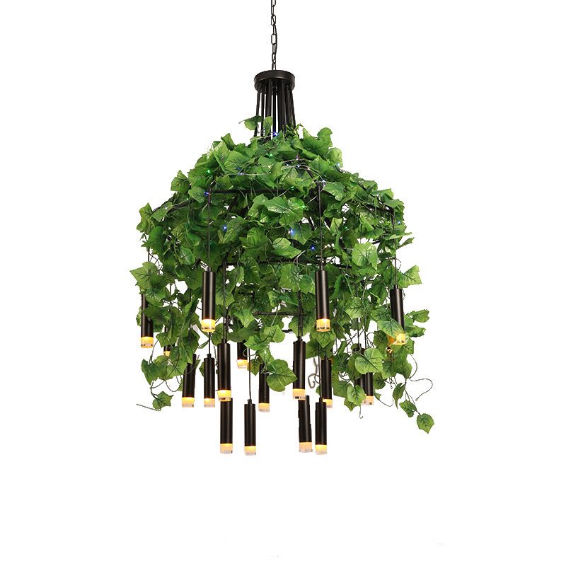 23.5"/35.5" Wide Dome Metal Chandelier Lamp Industrial 22 Heads Restaurant Hanging Light Kit with Plant Decoration