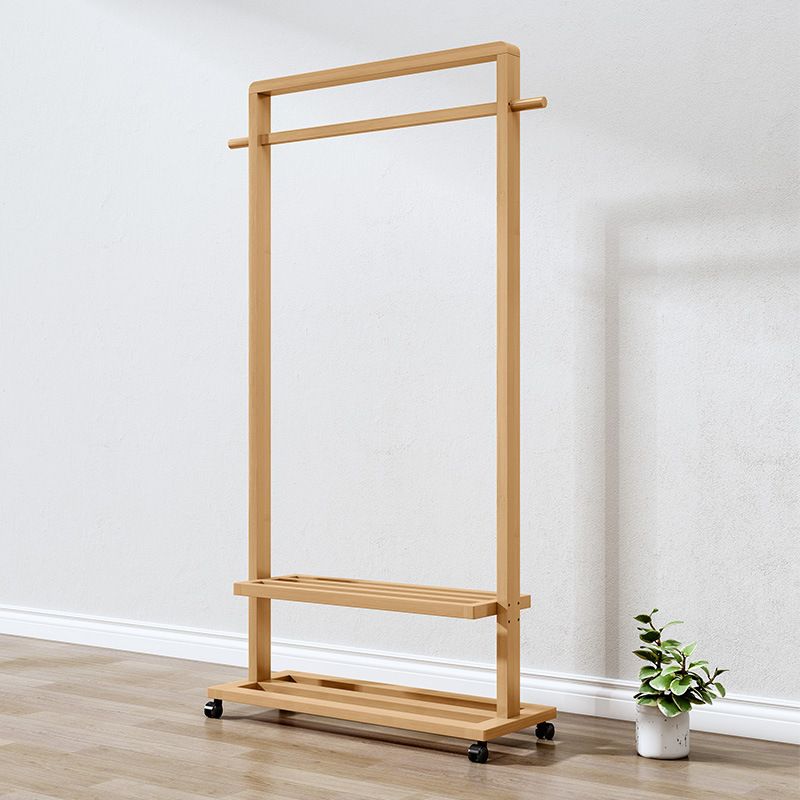 Modern Style Coat Rack Solid Bamboo Free Standing Double Layer Shelves Coat Rack