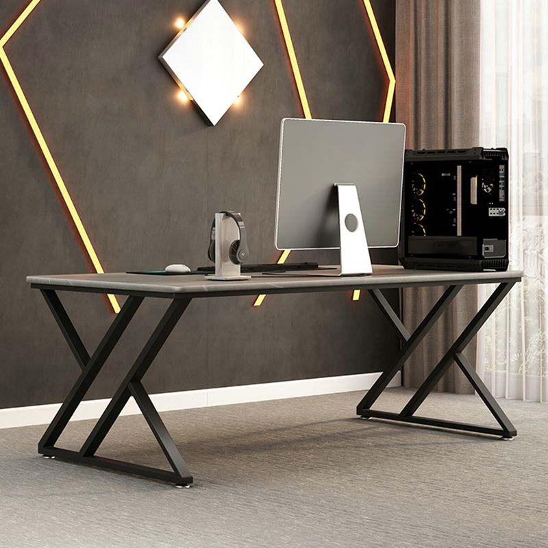 Industrial Grey Rectangular Writing Desk Bedroom Office Desk with Metal Legs