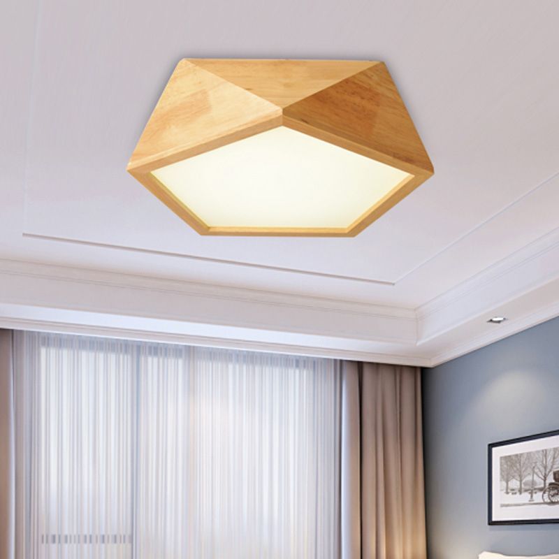 Wood Geometric Shape Flush Ceiling Light Modern 1 Light Flush Mount Light Fixture in Brown