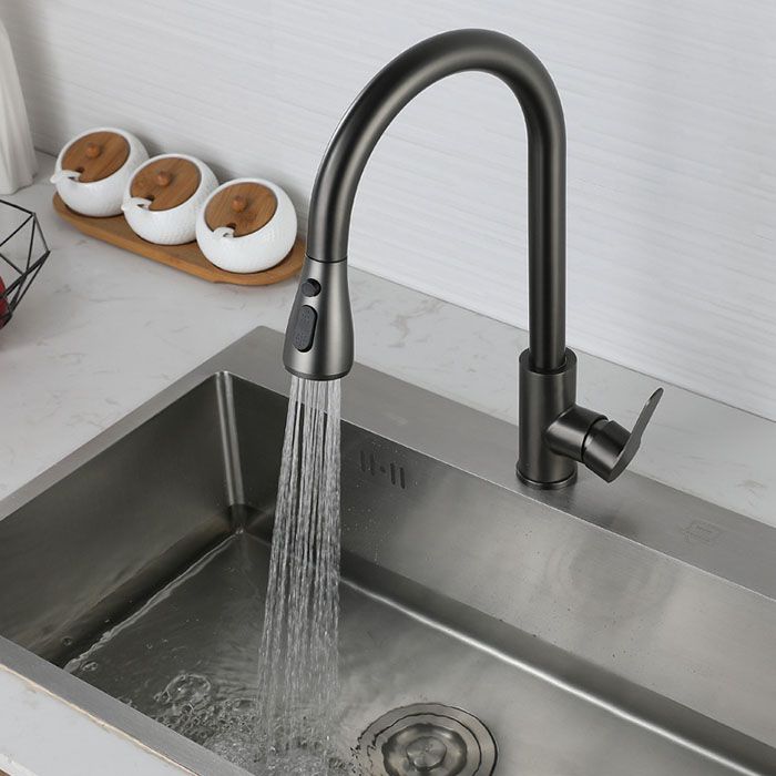 Contemporary Pull Down Single Handle Kitchen Faucet High Arch Water Filler in Gray