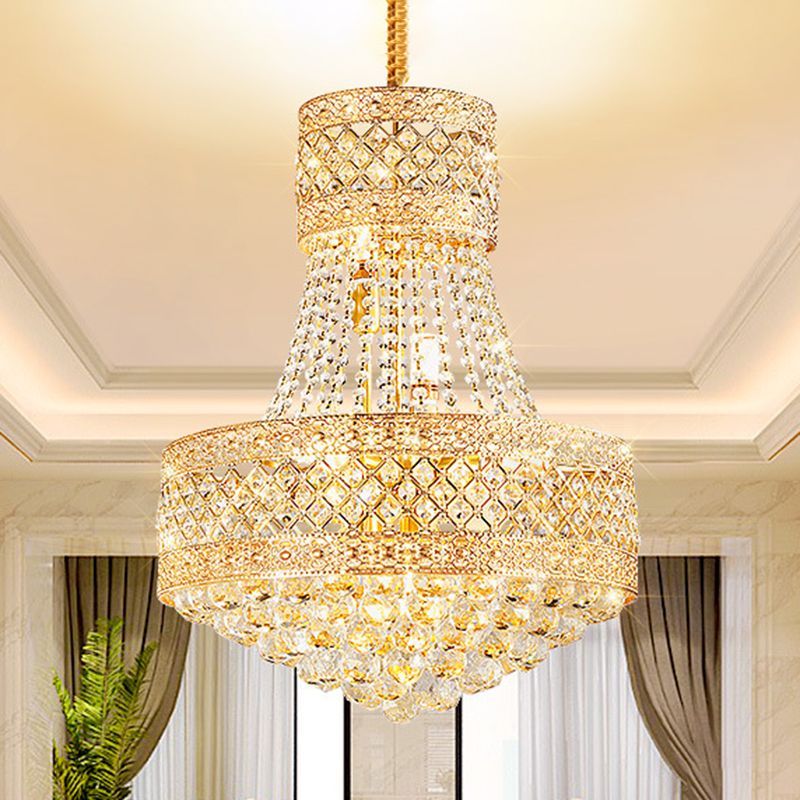 Drum Octagon Crystal Ceiling Hang Fixture Contemporary 3/5 Lights Gold Pendant Chandelier, 12"/15.5" Wide