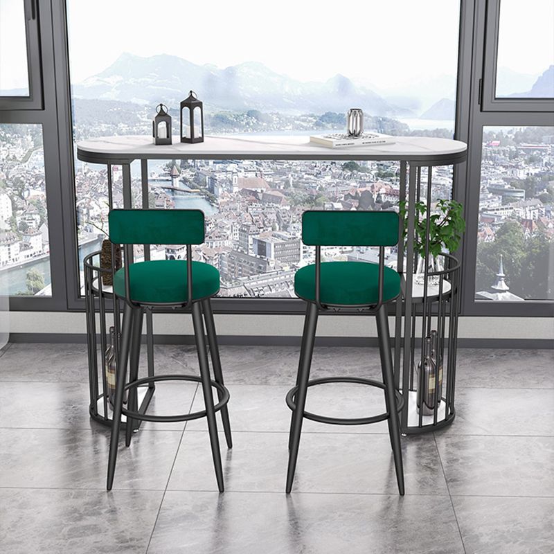 Glam Style Sintered Stone Top Oval Bar Dining Table with Shelves