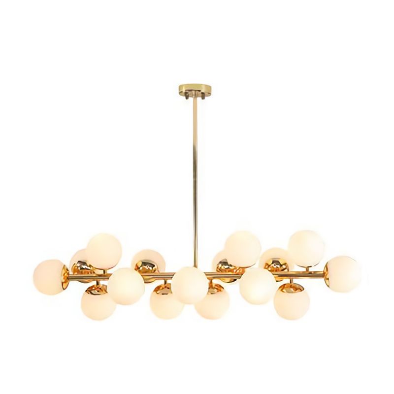 Ball Dining Room Pendant Light Kit Cream Glass Contemporary Chandelier Lighting Fixture in Gold