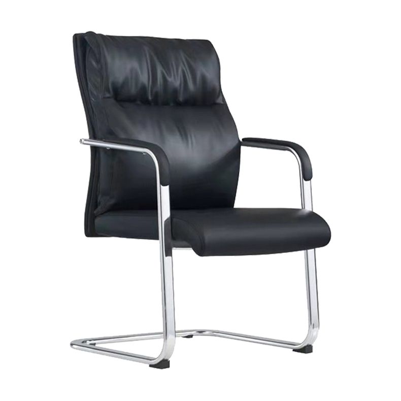 Contemporary Arm Chair Fixed Arms No Wheels Black Leather High Back Chair