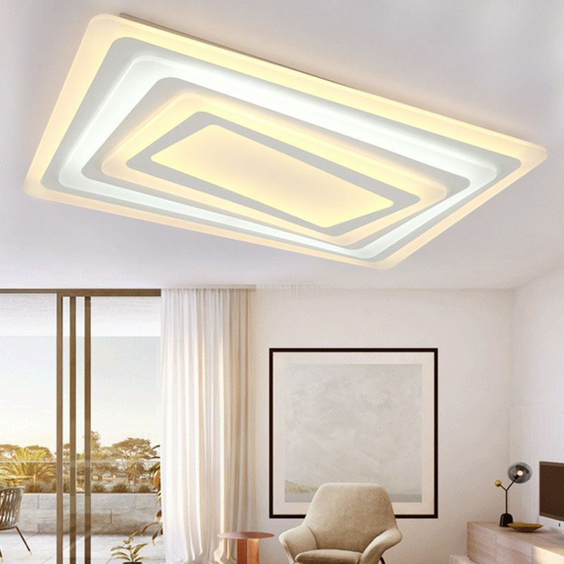 Flush rectangulaire Ceiling Light Contemporain Acrylique Vivre LED Flush Mount Lighting Fixture en blanc