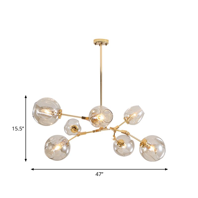 Simplicity Cup Shade Drop Pendant Clear Dimpled Glass 7-Bulb Dining Room Pendant Chandelier in Gold