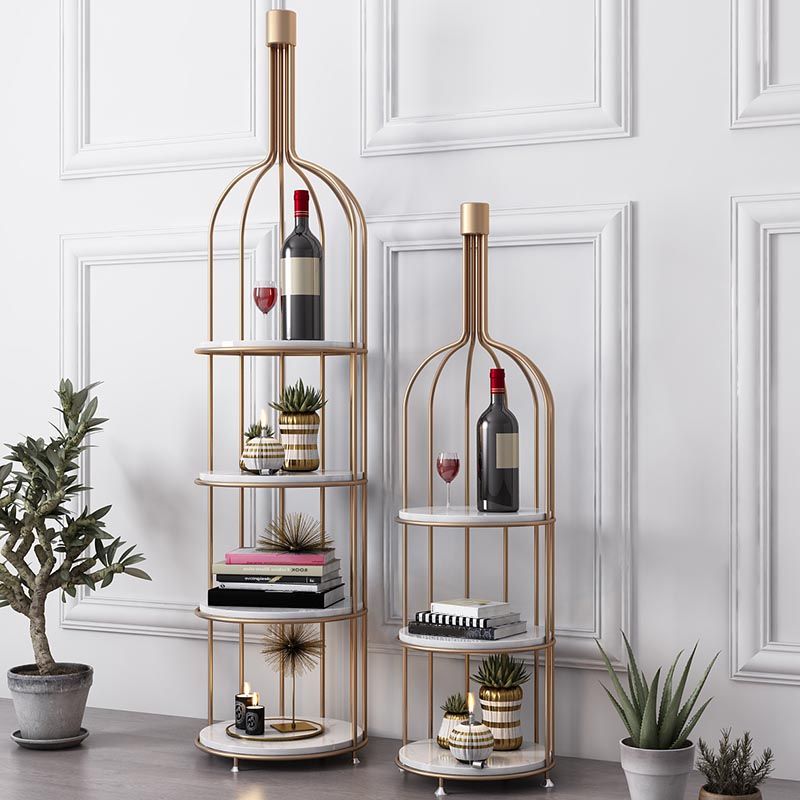 Luxury Metal Wine Holder Rack Round Floor Wine Racks with Shelf