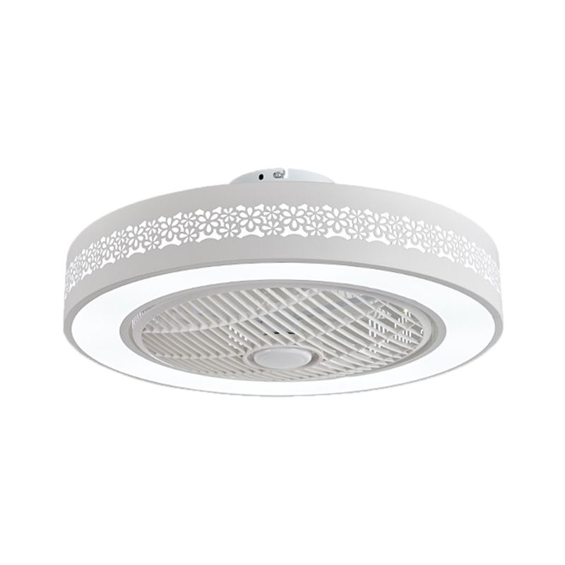 Fabillement de forme de tambour blanc Lumière de ventilateur de pendentif simple 21,5 "W LED Metallique de plafond semi-flush lampe