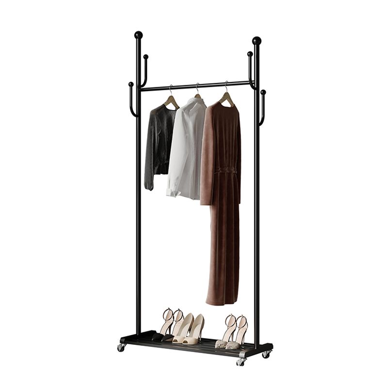 Modern Hall Stand Metal Hanging Rail Lower Shelf and Castors Entry Hall Tree