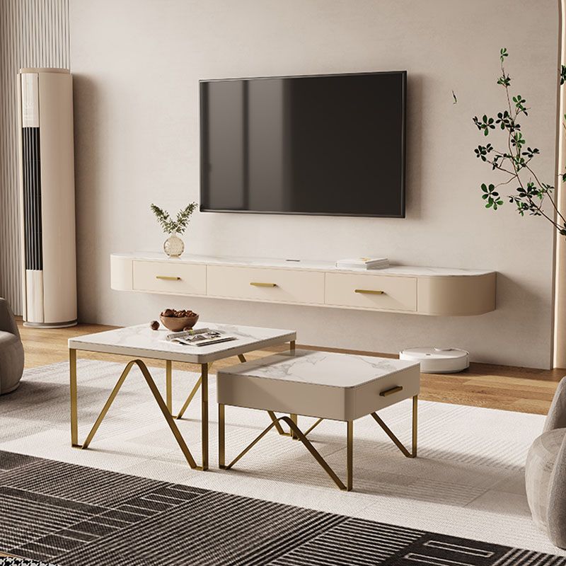 Modern Stone TV Media Console Floating Stand Console for Living Room