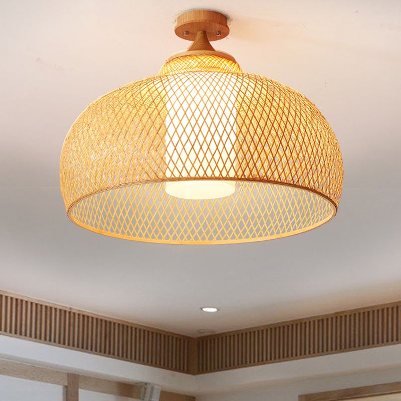 Bowl Shape Bamboo Ceiling Mounted Light Modern Style Ceiling Lamp Fixture