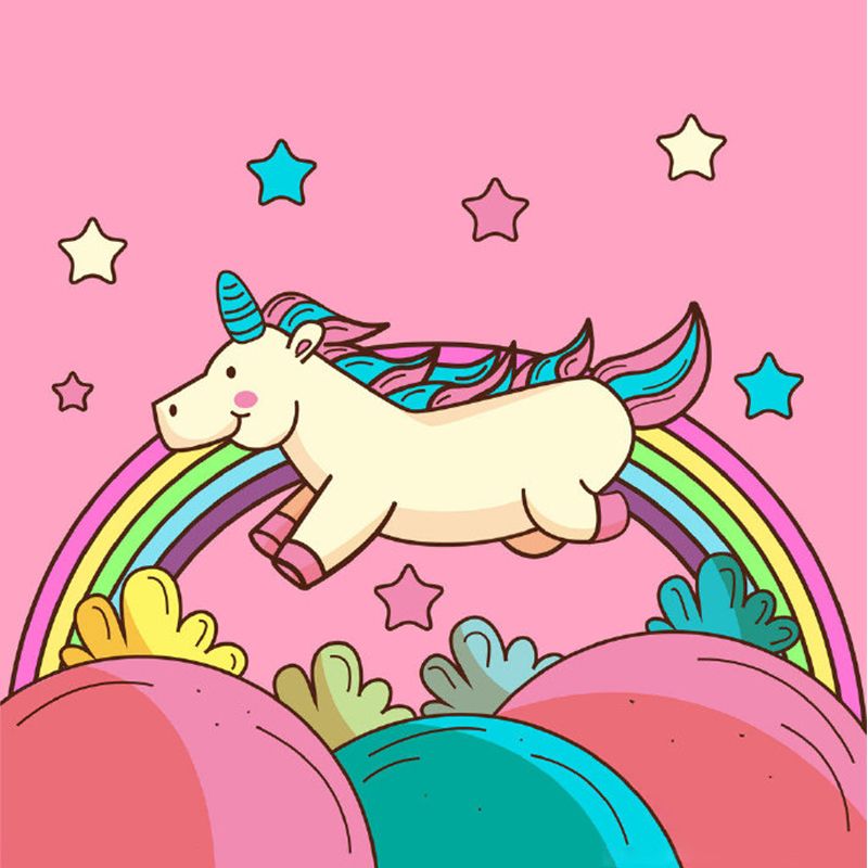 Magic Unicorn Pattern Wall Mural Decal in Pink, Cartoon Style Wall Covering for Baby Room