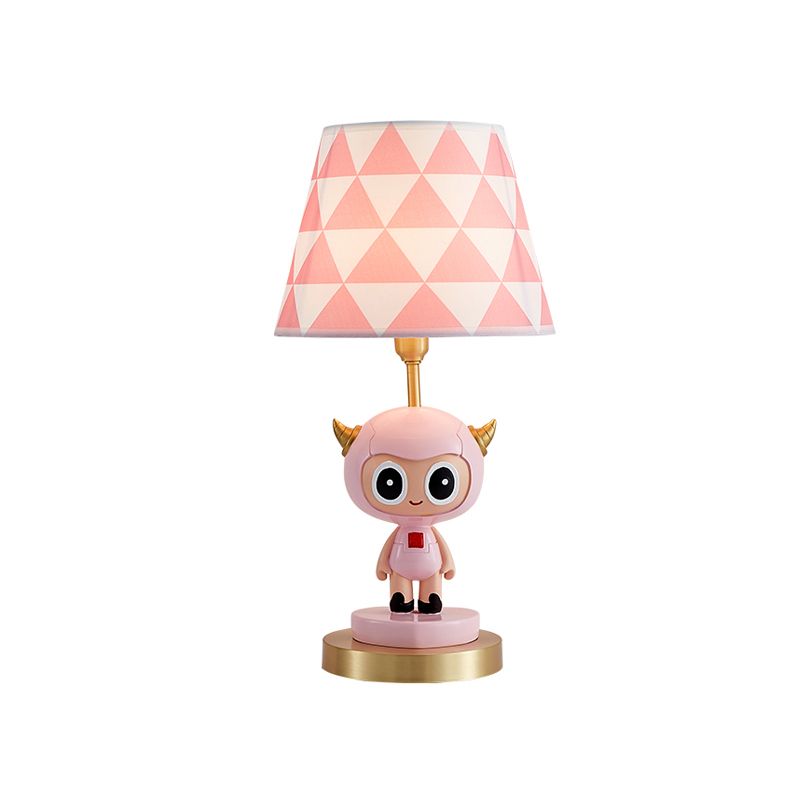 Cartoon Cow Boy Resin Night Lamp 1-Light Table Lighting with Triangle Print Shade in Pink/Blue