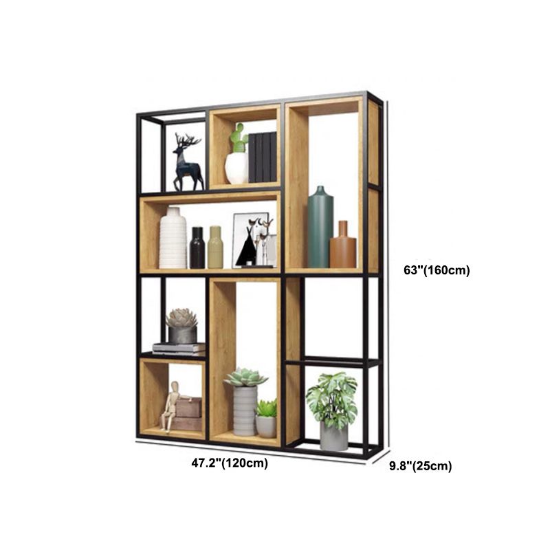 Contemporary Metal and Wooden Shelf Bookcase Open Bookcase for Office