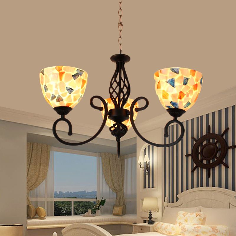 Bowl Shape Chandelier Light Fixture Shell Tiffany-Style Hanging Chandelier for Bedroom