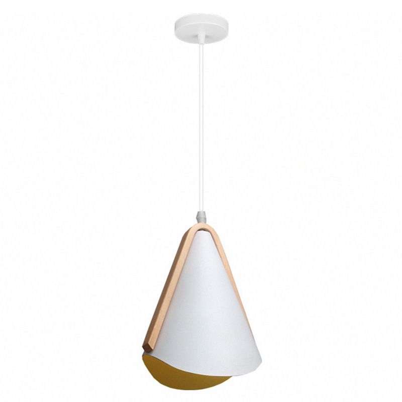 1-Light Nordic Style Hanging Light Wood Grain Metal Design Simplicity Suspension Lamp in White