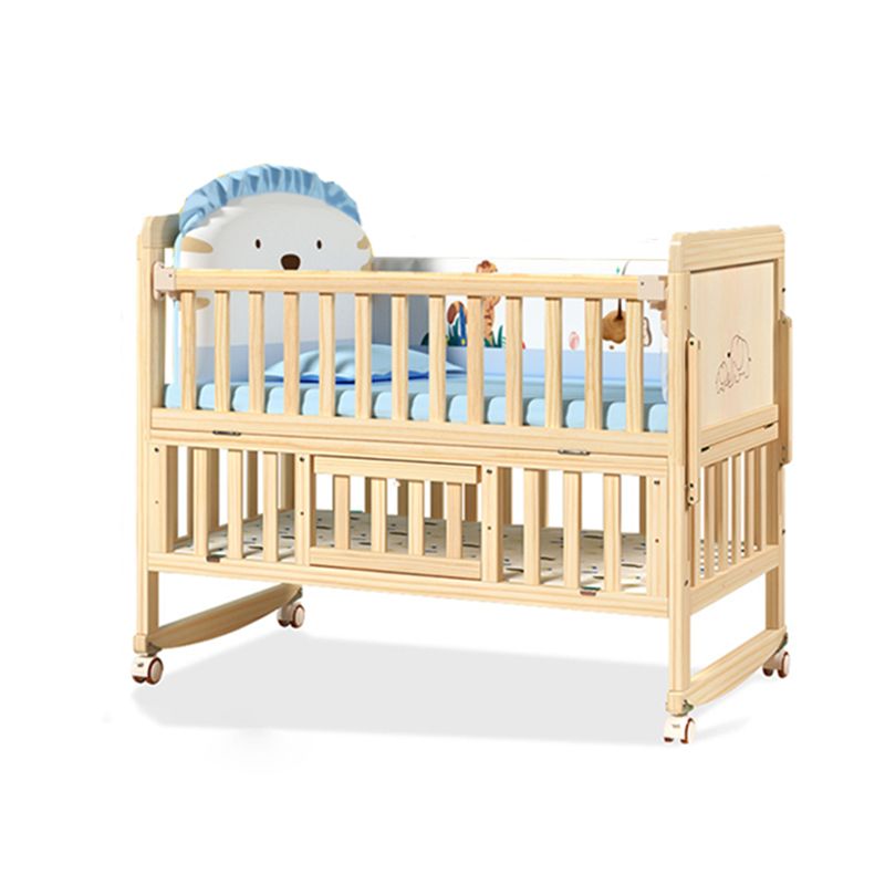 Wood Farmhouse Baby Crib Pine Light Wood Nursery Crib with Storage