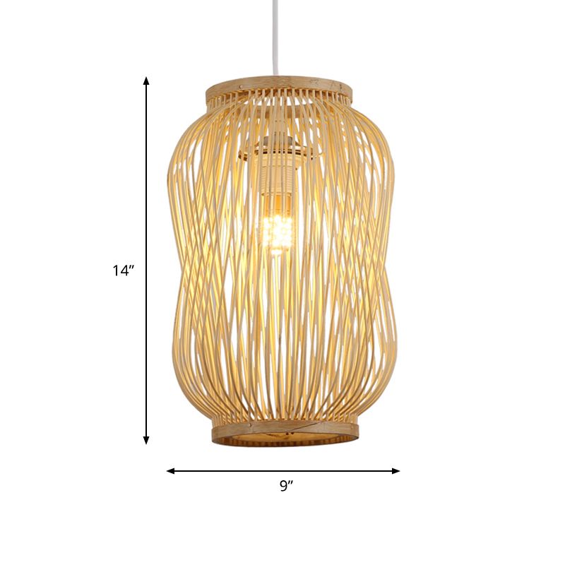 Modernist Style Lantern Design Deckenlampe Bambus 1 Glühenlampe Innenleuchte in Beige