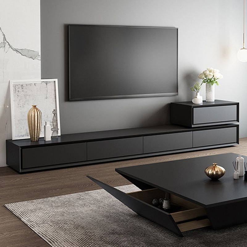 Modern Faux Wood TV Media Console Enclosed Storage TV Stand in Black