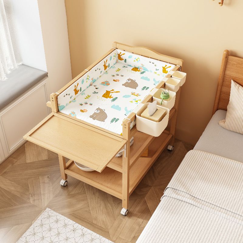 Flat Top Wooden Changing Table with Pad and Shelf Baby 2-in-1 Changing Table with Storage