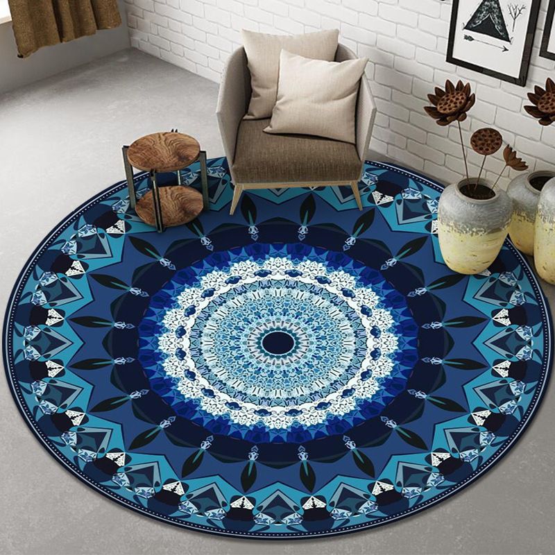 Classic Moroccan Floral Print Rug Multi-Color luxury Round Carpet Polyester Friendly Washable Rug for Home Decoration