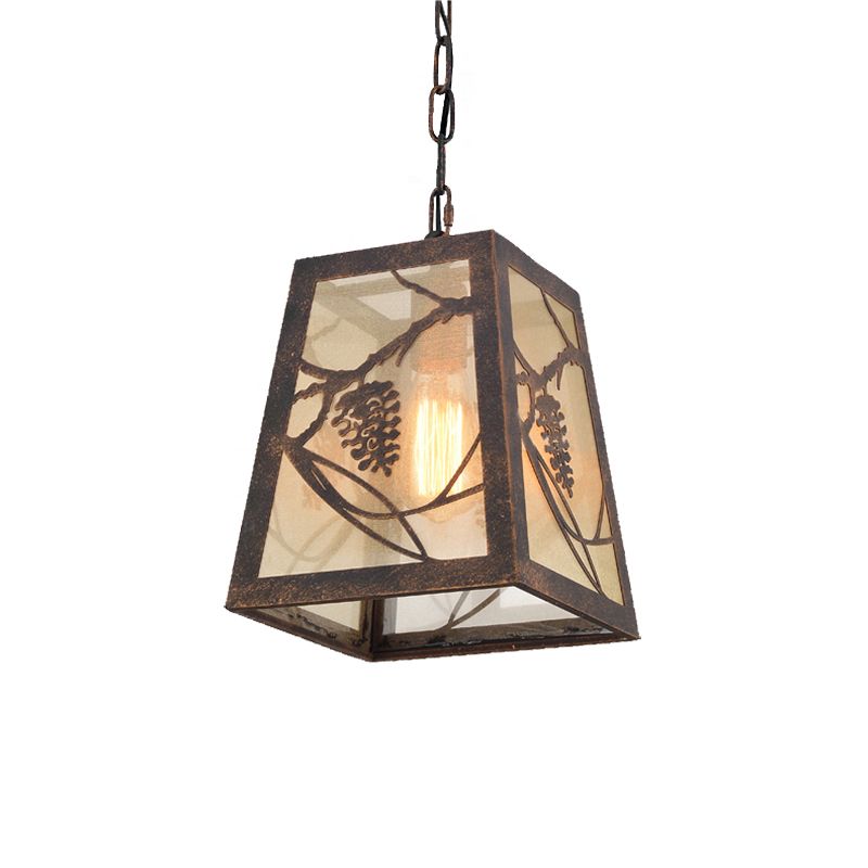 1 Light Trapezoidal Pendant Lighting Fixture Industrial Bronze Metal Hanging Ceiling Light with Fabric Shade