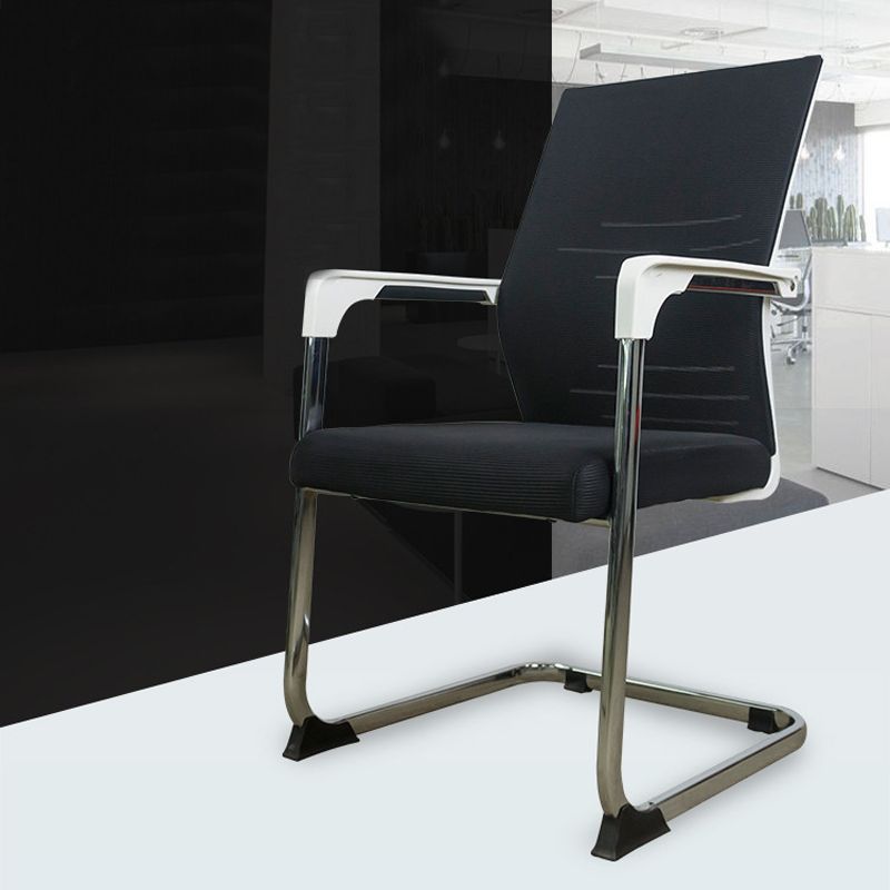 Modern Office Chair No Wheels Fixed Arms Lumbar Support Desk Chair