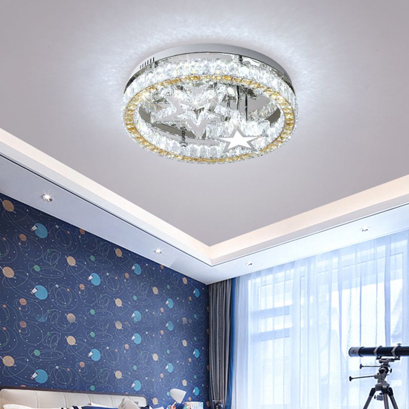 Ringed Shape Semi Flush Mount Modern Style Crystal 3 Lights Flush Ceiling Light in White