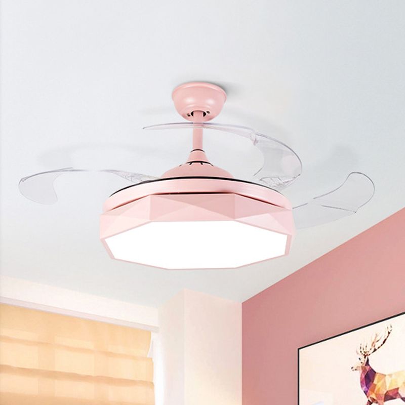 Prismy Living Room Ceiling Fan Light Metallic 15.5" Wide LED Nordic Semi Flush Mount, 4 Blades