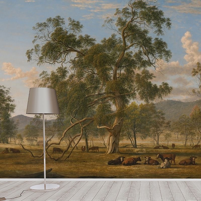Patterdale Landscape with Cattle Mural Green Stain-Proof Wall Decoration for Living Room