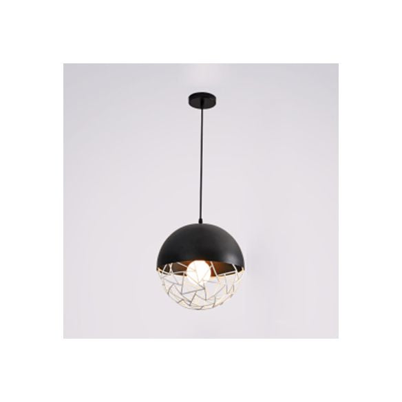 Hollow Design Metal Sphere Pendant Light Fixture 1 Bulb Contemporary Suspended Light in Black/White