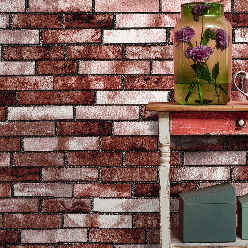 Grey-Red Brick Look Wallpaper Temporary Steampunk Living Room Wall Covering, Peel and Stick