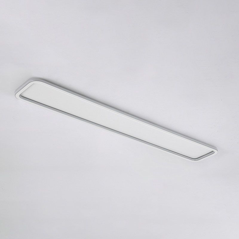 White Metal Ceiling Light Linear Shape Flush Mount with Silicone Shade for Living Room