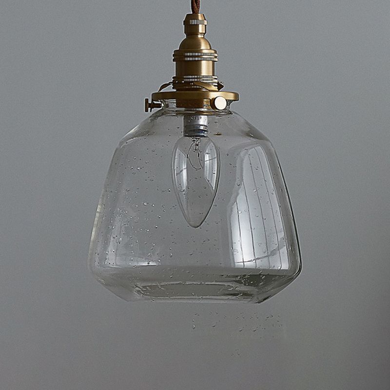 Glass Shade Pendant Light Fixture Tapered 1-Light Industrial Style Brass Hanging Light