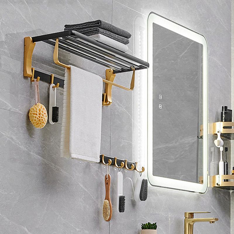 Contemporary Bathroom Accessory Set Black & Golden Bath Shelf/Towel Bar