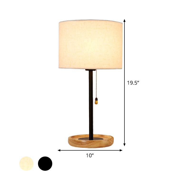 Modernist Cylinder Task Light Fabric 1 Bulb Reading Lamp in Black/Flaxen with Pull Chain