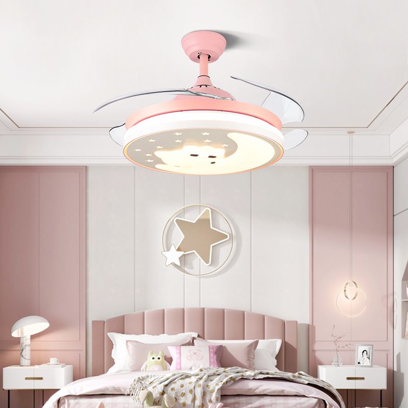 Cartoon Animal Pendant Fan Lighting Acrylic Nursery LED Semi Flush Ceiling Light