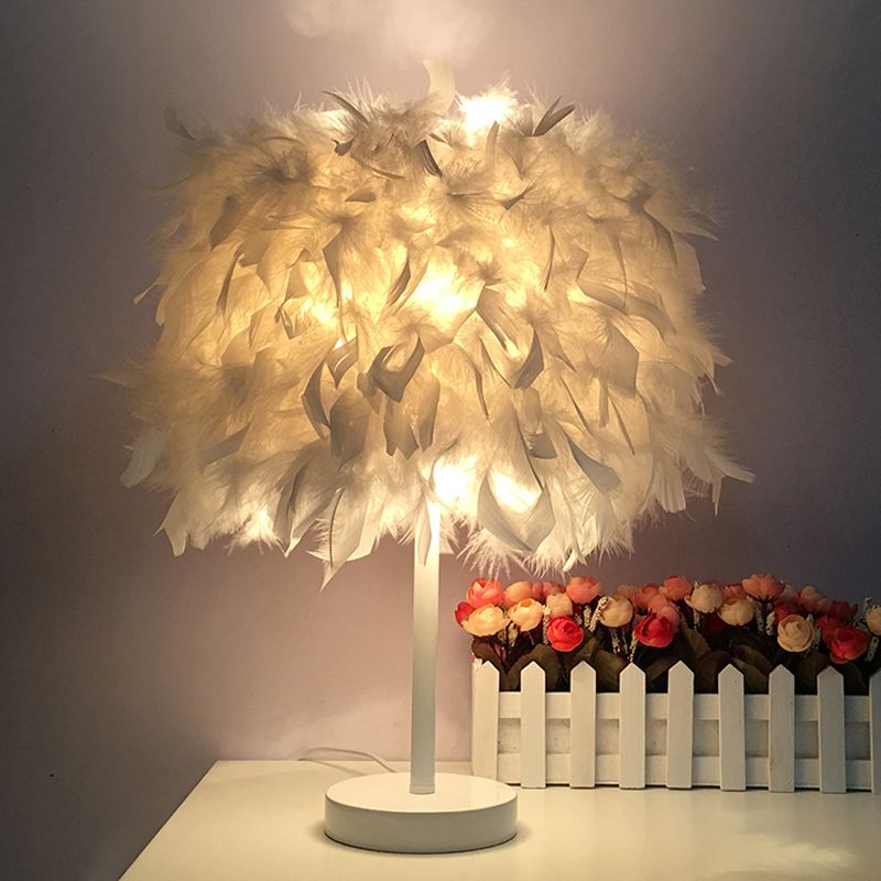 8.5"/10" Wide Ball Shaped Table Light Simple Feather Single Kids Room Night Stand Lamp in White/Chrome