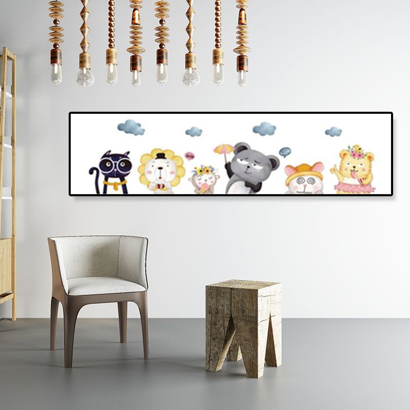 Drawing Animals Canvas Art Pastel Color Cartoon Wall Decor for Childrens Bedroom