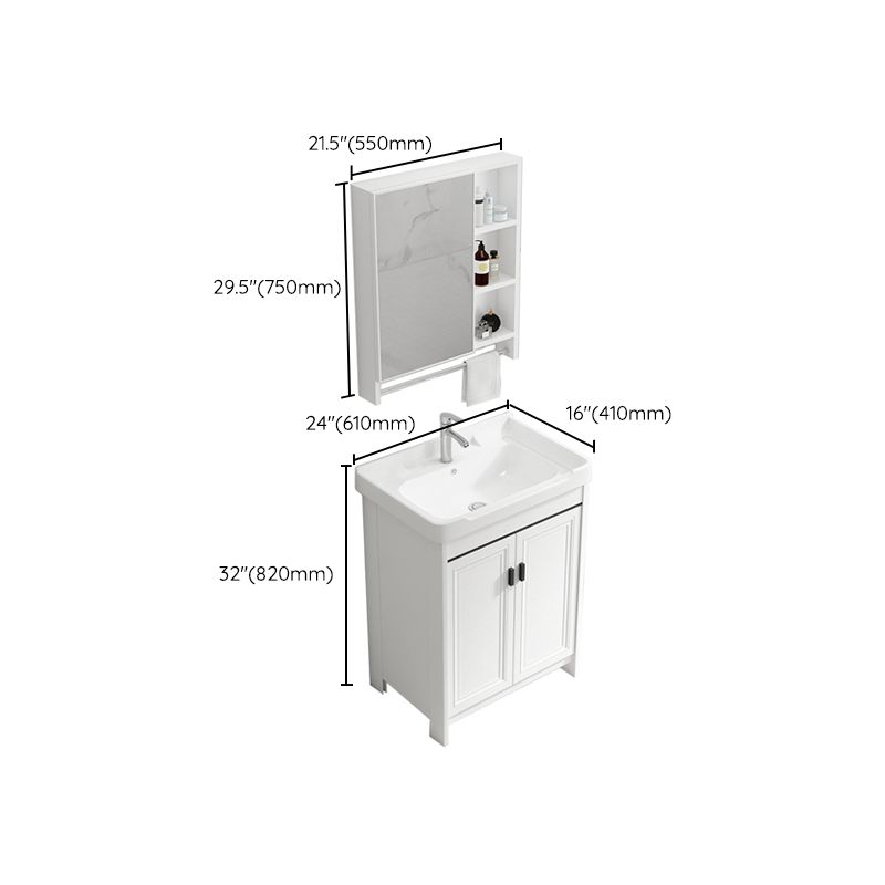 Rectangle Vanity Set White 2 Doors Freestanding Metal Frame Single Sink Vanity