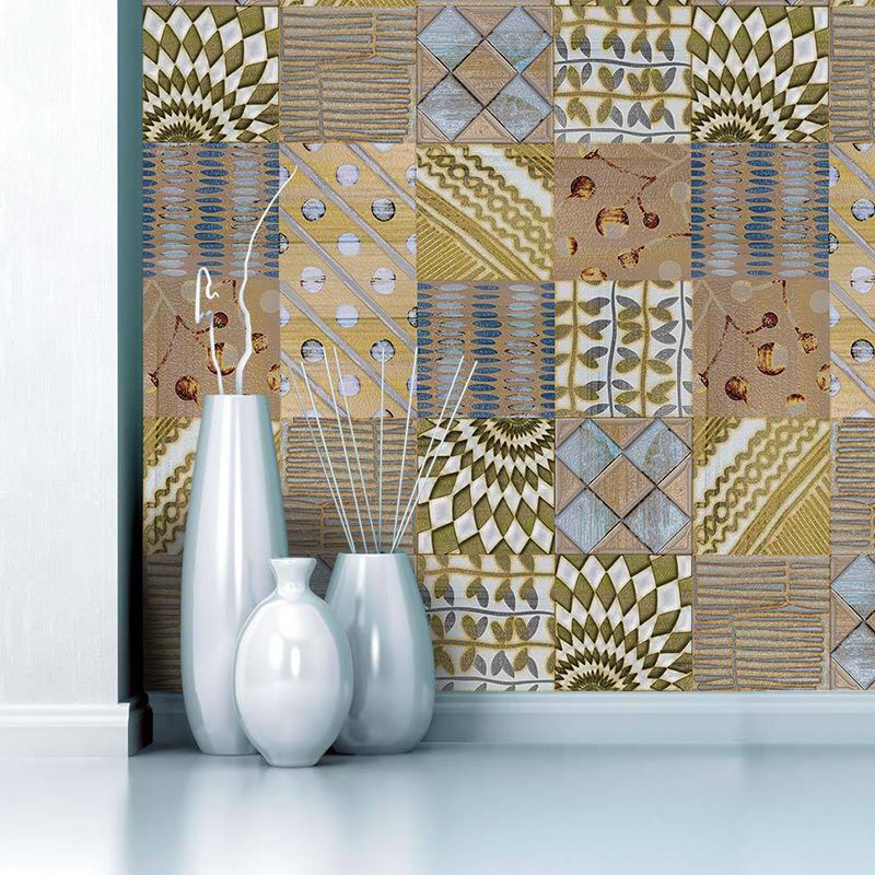 Mosaic Tile Peel Wallpaper Border Boho Mixed Tribal Pattern Wall Art in Brown, 16.5' L x 8" W